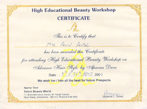 High educational beaut workshop certificate